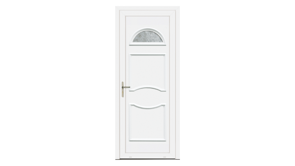 Porte d'entrée PVC parclosé ECO LUNE Porte d'entrée blanche avec moulures et insert en demi-lune vitré